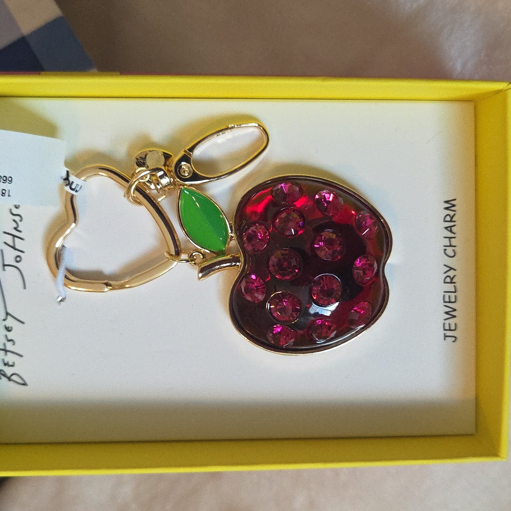 Betsey Johnson Pink Apple Charm with Green Leaf